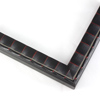 This patterned Black foiled Bamboo frame, features a simple pattern, brushed to showcase peaks of burgundy giving an antique look. The edge is patterned and elevated, which adds depth to the surface of the frame.
1 " width: ideal for smaller images. Select an oil or watercolor painting, print, or white-dominant gray-scale photograph.