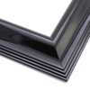This simple, reverse scoop frame features a bevelled outer edge smoothly curving inner lip. The high shine of the black results in a unique, modern flare.
2.5 " width: ideal for medium or large images. Pair with a contemporary painting or Giclée print, or a bold, greyscale photograph.