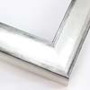 This glossy silver frame has a subtle scoop face with black distressed scratching on the outer edges. The drop edge is the same gold-foil as the face.
1-1/2 " width: ideal for small, medium, or large-size artwork. Oil or acrylic paintings, or simple portrait photographs will get a high-fashion pop from this frame.