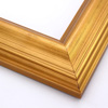 This high swan profile wood frame features a reverse slope and 1.5 " maximum depth. The gentle ridges are encased in glossy gold foil, and gentle distressing reveals a burnished, deep red undercoat. It is an elegant but simple design.
2.5 " width: ideal for medium and large images. Pair with old, grayscale portraits and bold paintings or Giclée prints.