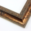 This classic, Victorian-style frame features a solid wood, reverse scoop profile. The relief-detailed inner lip and sloped face are a mottled bronze foil, edged in a subtle bevel.
2 " width: ideal for medium size images. Border an acrylic or oil painting or print with this antiqued, high fashion frame.