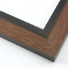 This unique frame with a raw wood face features long edge grain texture and a classic brown wash. The frame forms a shallow V, with the matte black inner lip sloping out and then rising again (see illustration). The outer drop edge is also matte black.
2 " width: ideal for medium size artwork. The modern style of this frame makes it a great match to more contemporary paintings and photography.