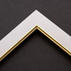 Linen liners are a great option for providing white space between art and frame. Where glass is generally required to protect paper artworks and their mat, a linen liner does not require glass, making it ideal for canvas paintings and Giclée prints.
This 1.25 " white liner has an authentic linen texture and a bevelled gold lip. It is best suited to small and medium size canvases.