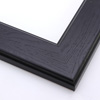 This simple, glossy frame features a curved outer edge and 45 degree inner lip. The black wash highlights the natural, horizontal wood grain, except on the solid colour lip.
2.25 " width: ideal for large and extra large artworks. The smooth face makes this frame ideal for a wide variety of photography, paintings and Giclée prints.